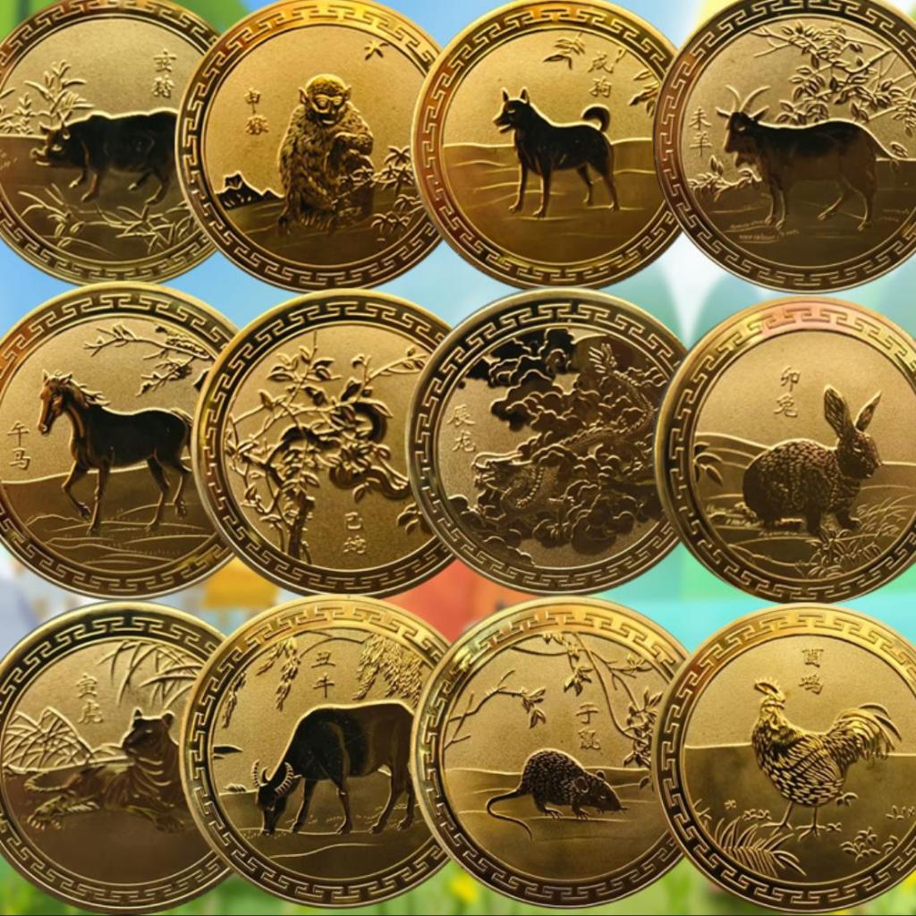 Koin Zodiak Cina 12 Shio / Koin Fengshui Pembawa Keberuntungan / Pajangan Imlek Koleksi Hewan Shio /