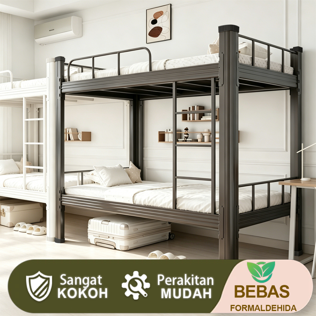 Ranjang Susun Besi Kokoh - Dipan Kasur 2 Susun Minimalis Untuk Kamar Anak Kost Mess - FURNISTEEL