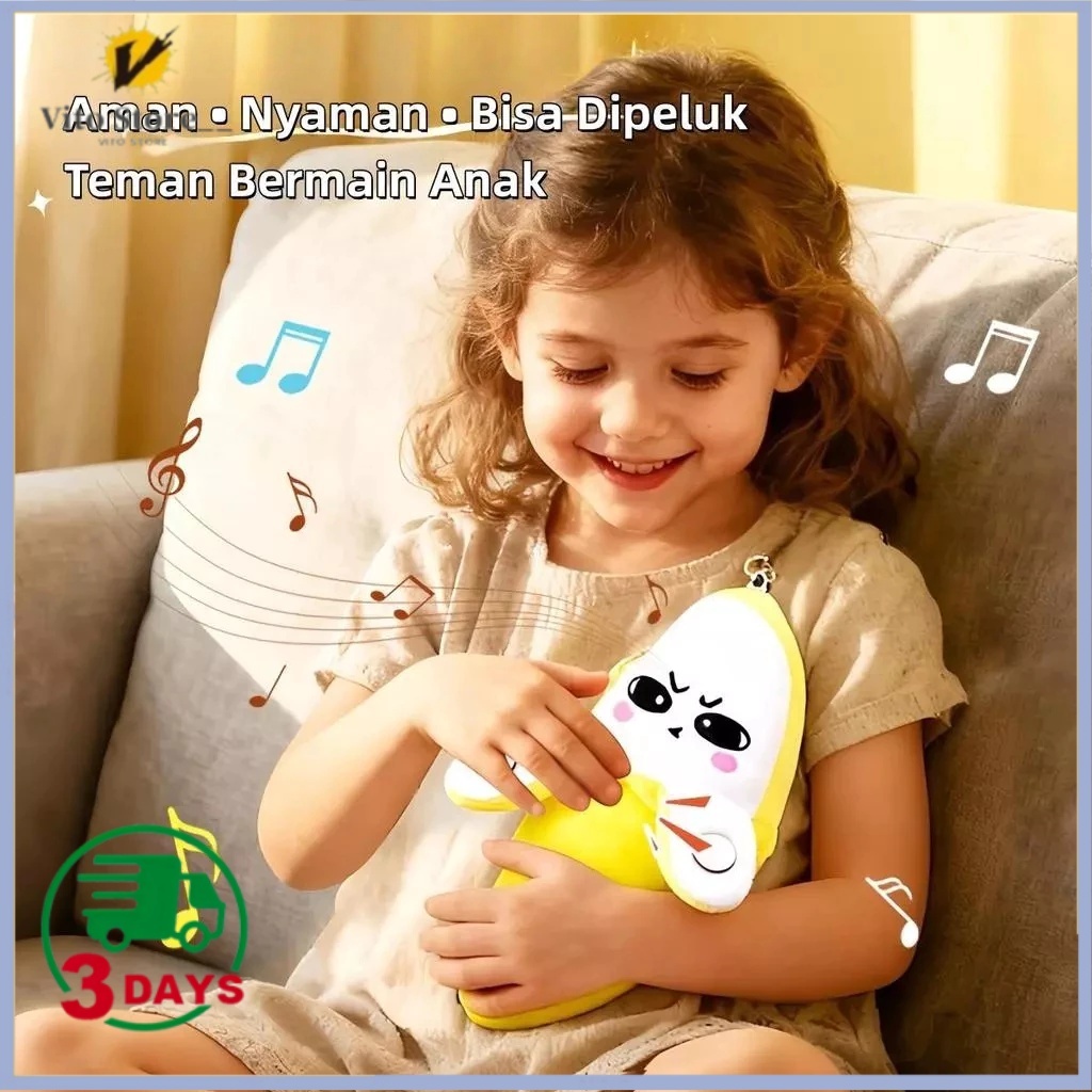 Mainan Musik Interaktif 3-in-1 Bentuk Pisang | Boneka Plush + Metronom Musik + Gantungan Tas Untuk A