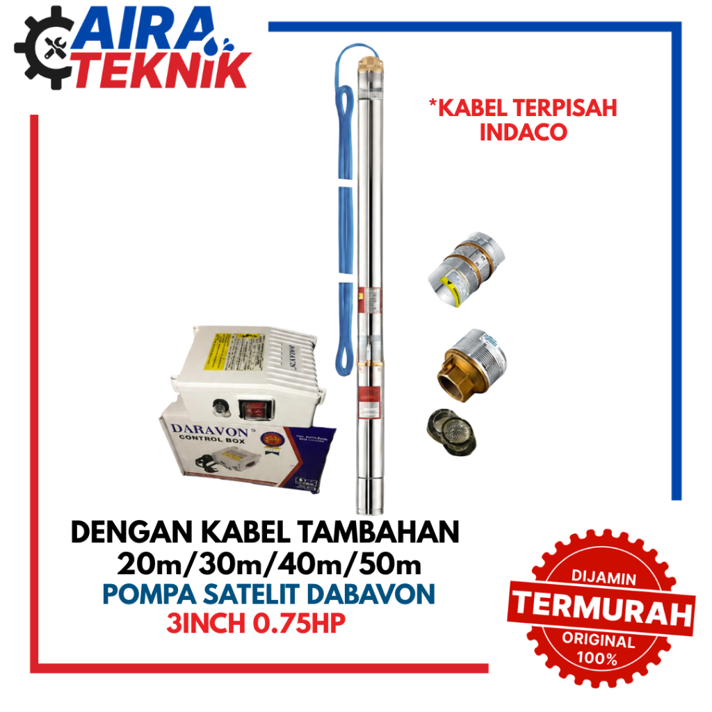 [POMPA SATELIT] DABAVON 3" 0.75HP DENGAN KABEL BIRU TAMBAHAN 20m/30m/40m/50m/100m