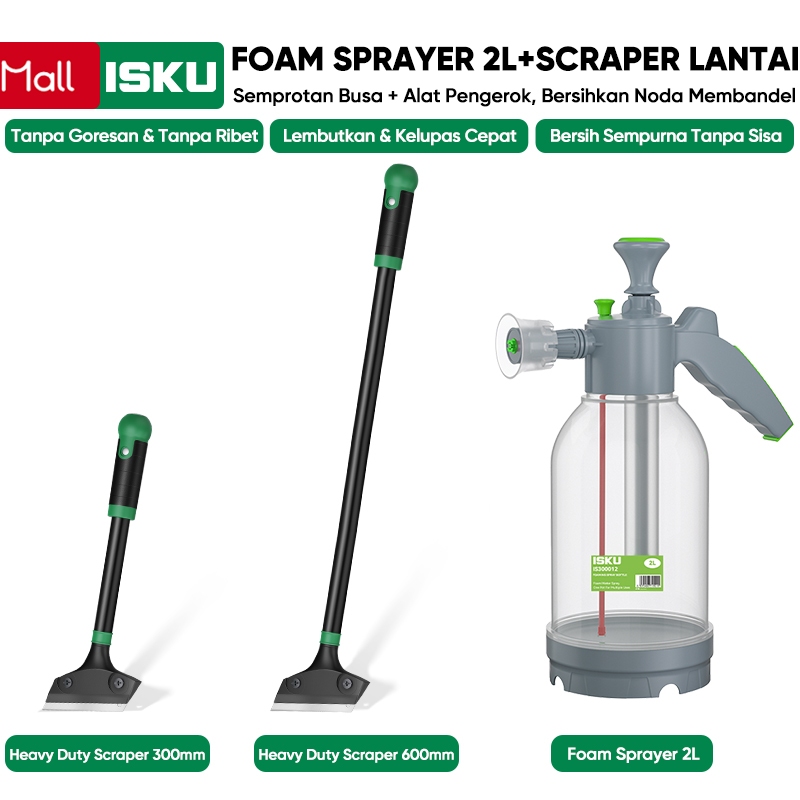 ISKU Foam Sprayer 2L Semprotan Busa&Scraper Lantai 300/600mm Alat Pengerok Semen Cat Heavy Duty Semp