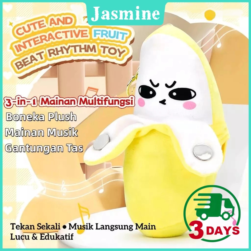 Mainan Musik Interaktif 3-in-1 Bentuk Pisang | Boneka Plush + Metronom Musik + Gantungan Tas Untuk A