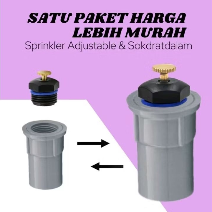 SATU PAKET SPRINKLER ADJUSTABLE + SOKDRAT 1/2 INCH SPRINKLER PERTANIAN ALAT SIRAM TANAMAN