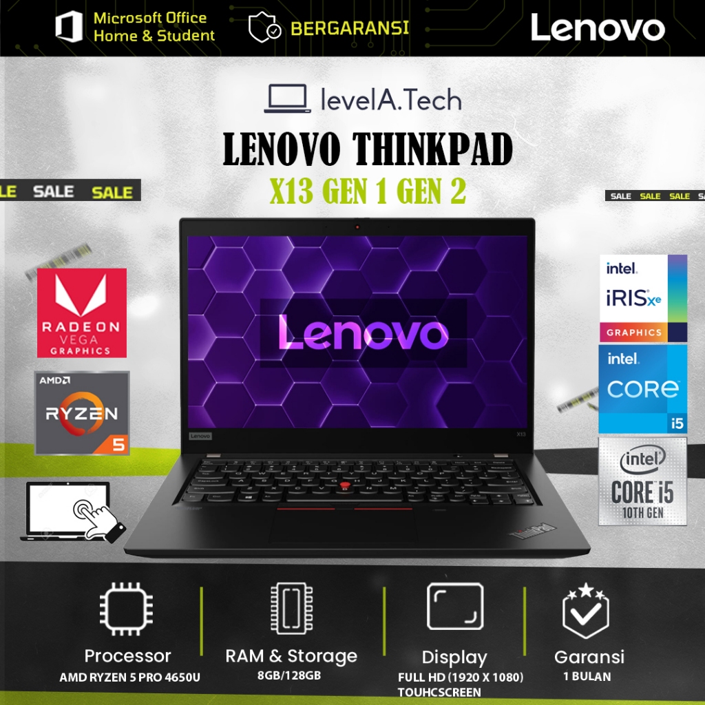 Lenovo ThinkPad X13 Touchscreen | Core i5-10310U / i5-1145G7 / Ryzen 5 PRO 4650U | RAM 8GB/16GB | SS