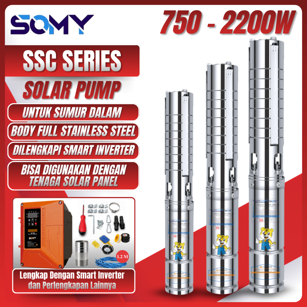 TSOLUMY Solar Pump Authorize Pompa Sumur Dalam Pompa Sumur Bor SSC Series 750W-2200W