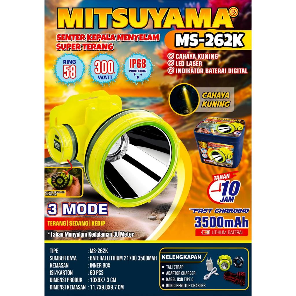 SENTER KEPALA SELAM LED 300W MITSUYAMA MS-262P - BATERAI 3.500mAh - Tahan Hingga 10 Jam - DIVING