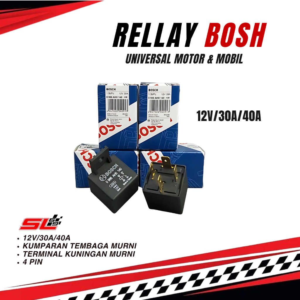 Rellay Bosch 12v 30a/40a 4pin motor mobil relay lampu relay klakson kelistrikan kendaraan Bosch