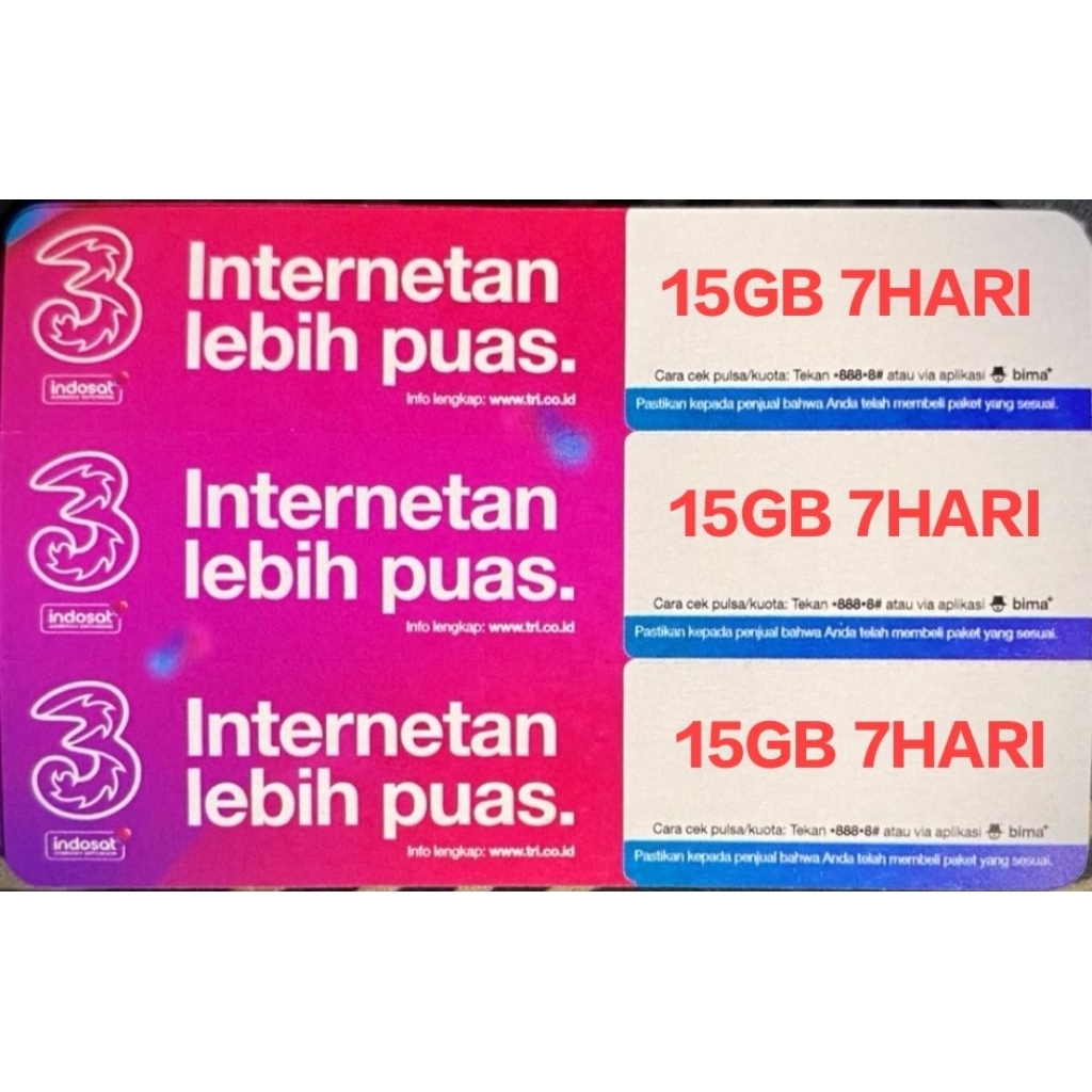 VOUCHER DATA TRI HAPPY 15GB / 7HARI