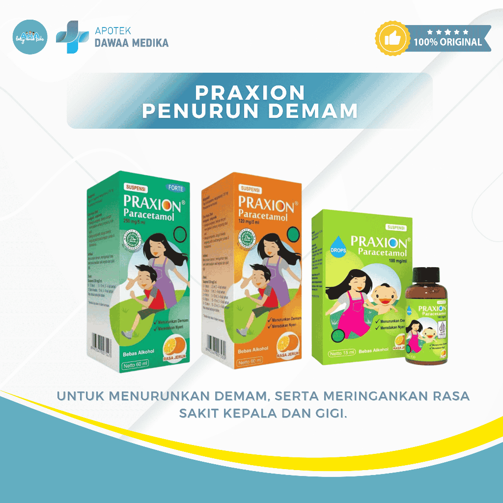 Praxion Sirup 60ml / Praxion Forte 60ml / Praxion Drops 15ml Rasa Jeruk Penurun Demam Anak