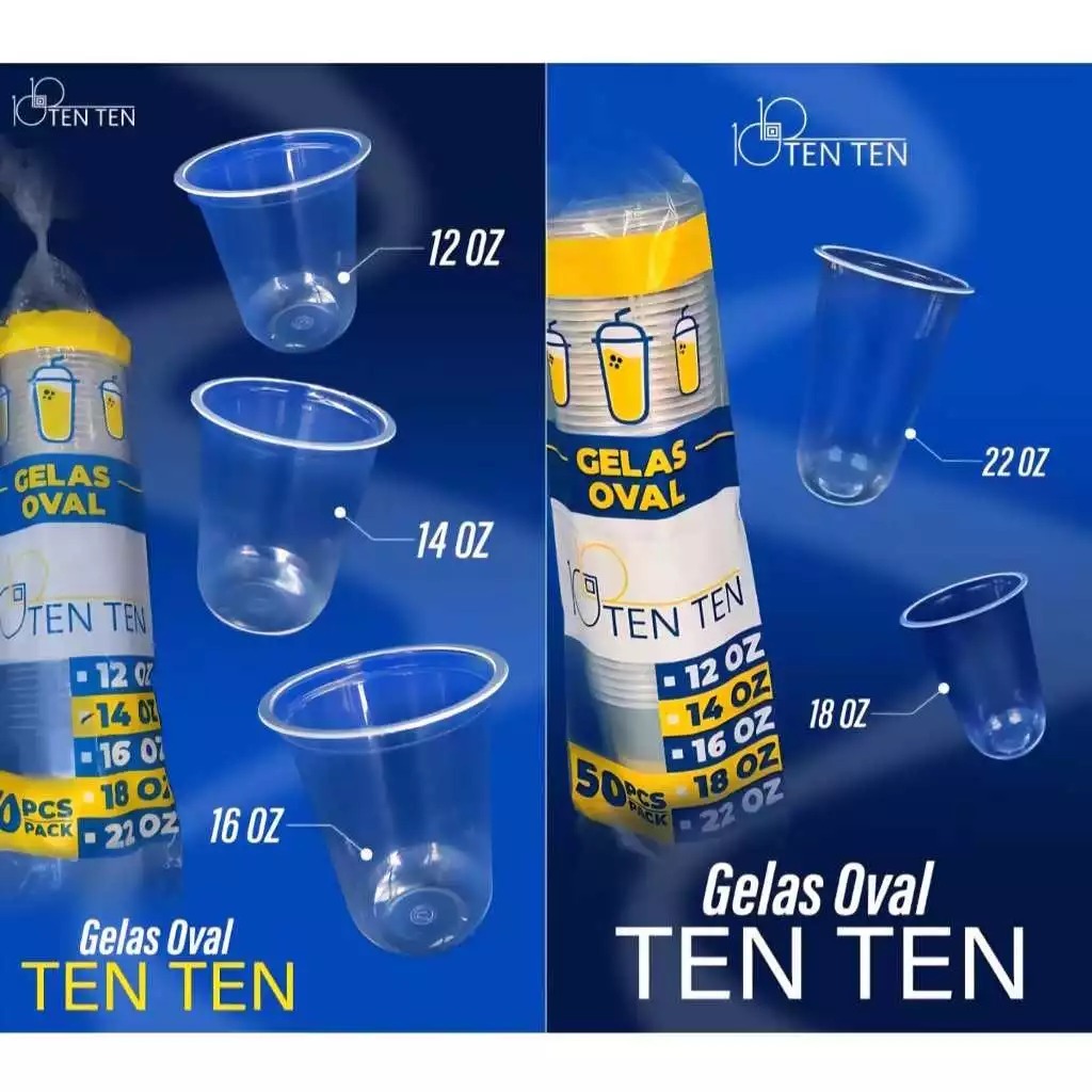 GROSIR 1 DUS Gelas Oval Cup Oval  Bulat 14oz 16oz 12oz 1000pcs TEN TEN