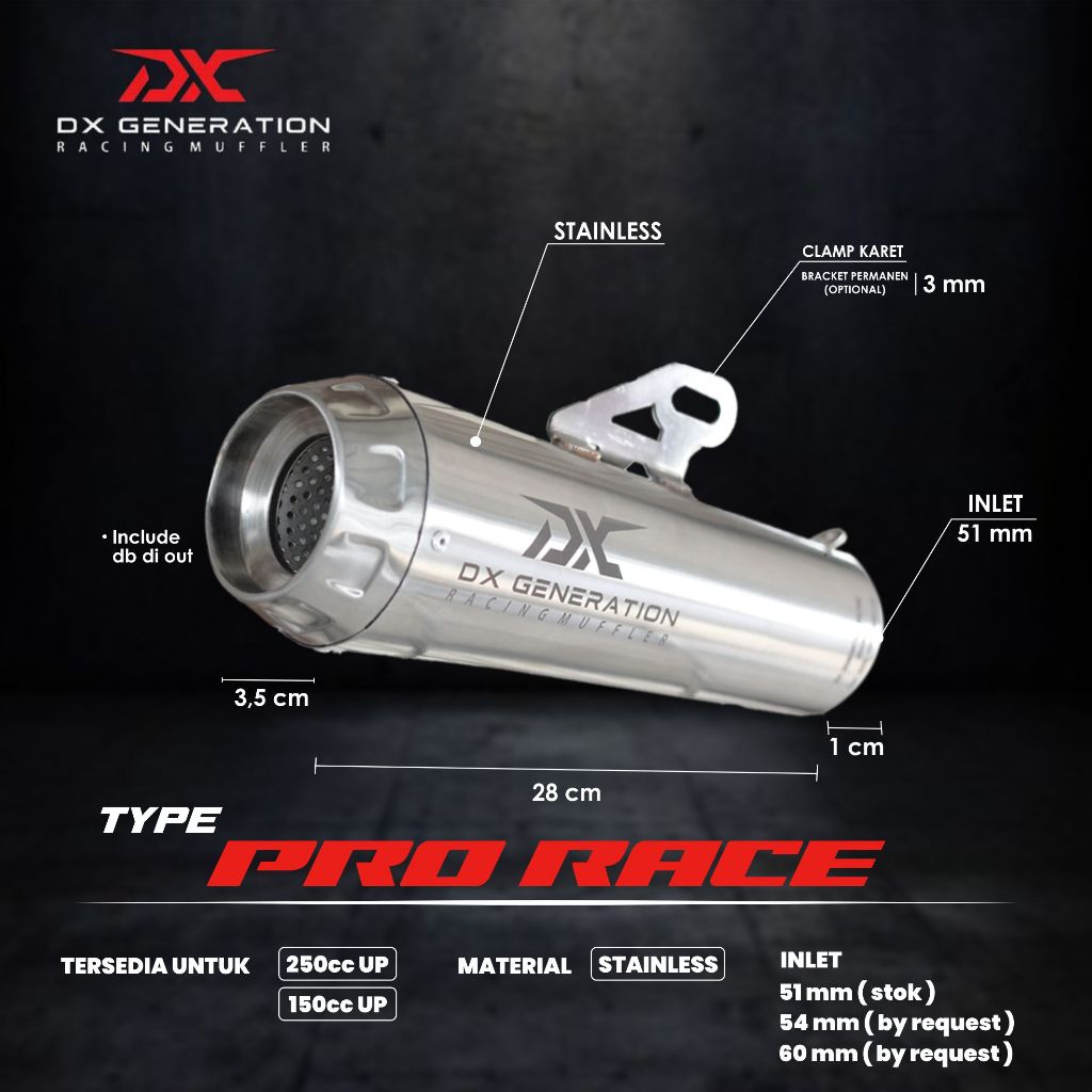 Knalpot Racing DX Generation tipe Prorace Fullsistem CB 150 CBR 150 GSX MT15 R15v2 R15v3/4 Sonic 150