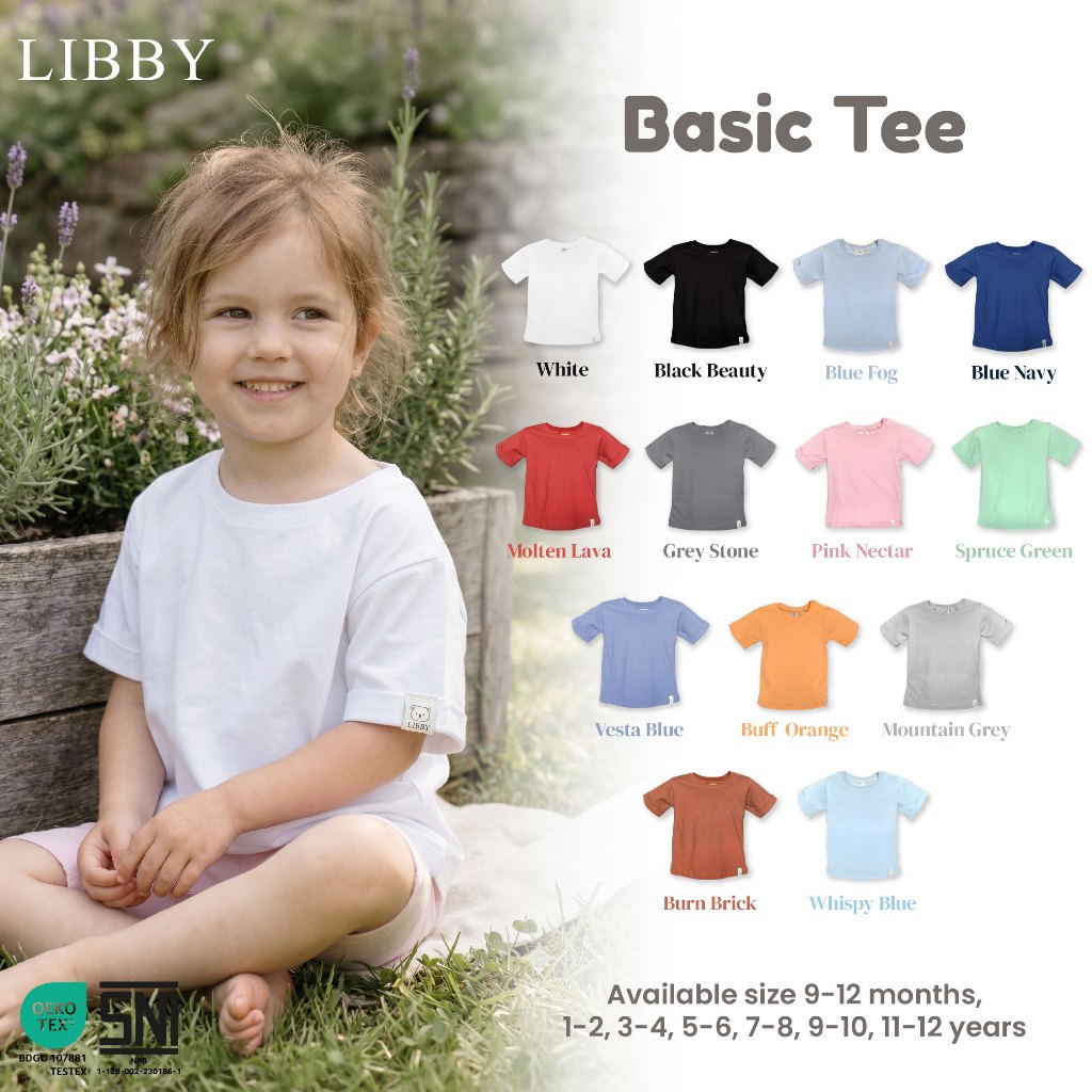 LIBBY Earth Kaos Atasan Polos Katun Anak Unisex 9 Bulan - 12 Tahun Basic Tee Seri 2  (1PCS)-Kaos Ana