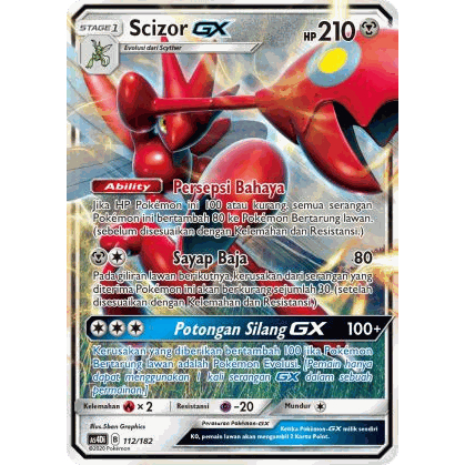 Kartu Pokemon Scizor GX 112/182 RR Hantaman Ganda AS4b Original TCG Indonesia