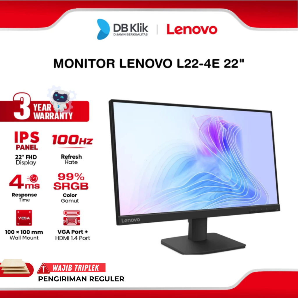 Lenovo L22-4e LED Monitor 22" IPS FHD 100Hz 4ms HDMI VGA