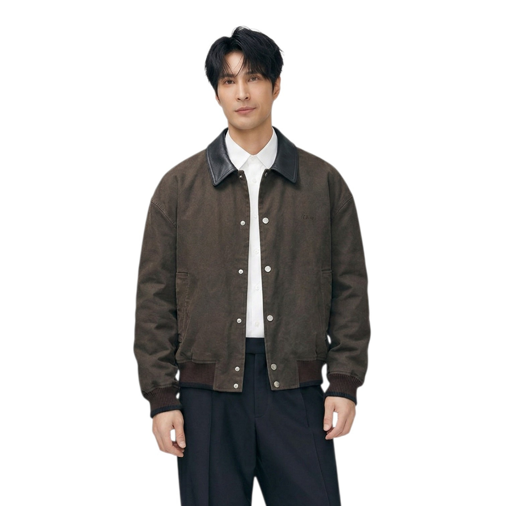 Damen Herren Jacket Collar Suede Leather Snap Button Brown OROR