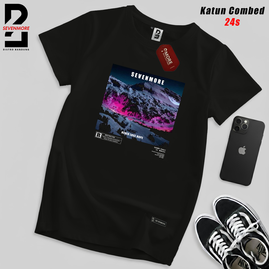 SEVENMORE Kaos Distro Pria lengan pendek hitam size M - 3XL | A84 - Mountain