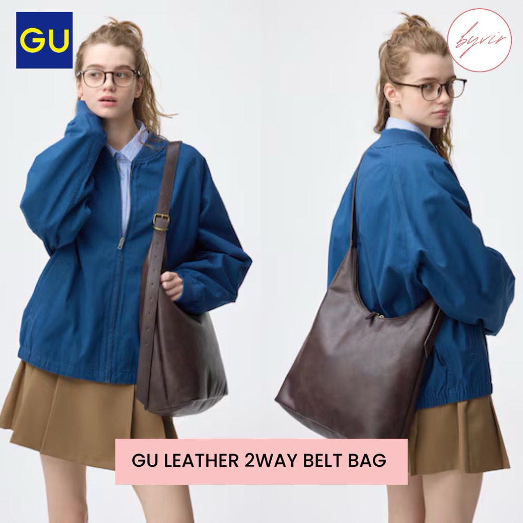 GU 2WAY Long Belt Bag Shouder Bag Sling Bag Synthetic Leater Uniqlo Jepang Japan Original