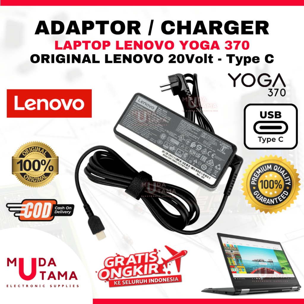 Adaptor Charger Laptop LENOVO Yoga 370 Type C Original - Adaptor Laptop LENOVO Yoga 370 - Adaptor La