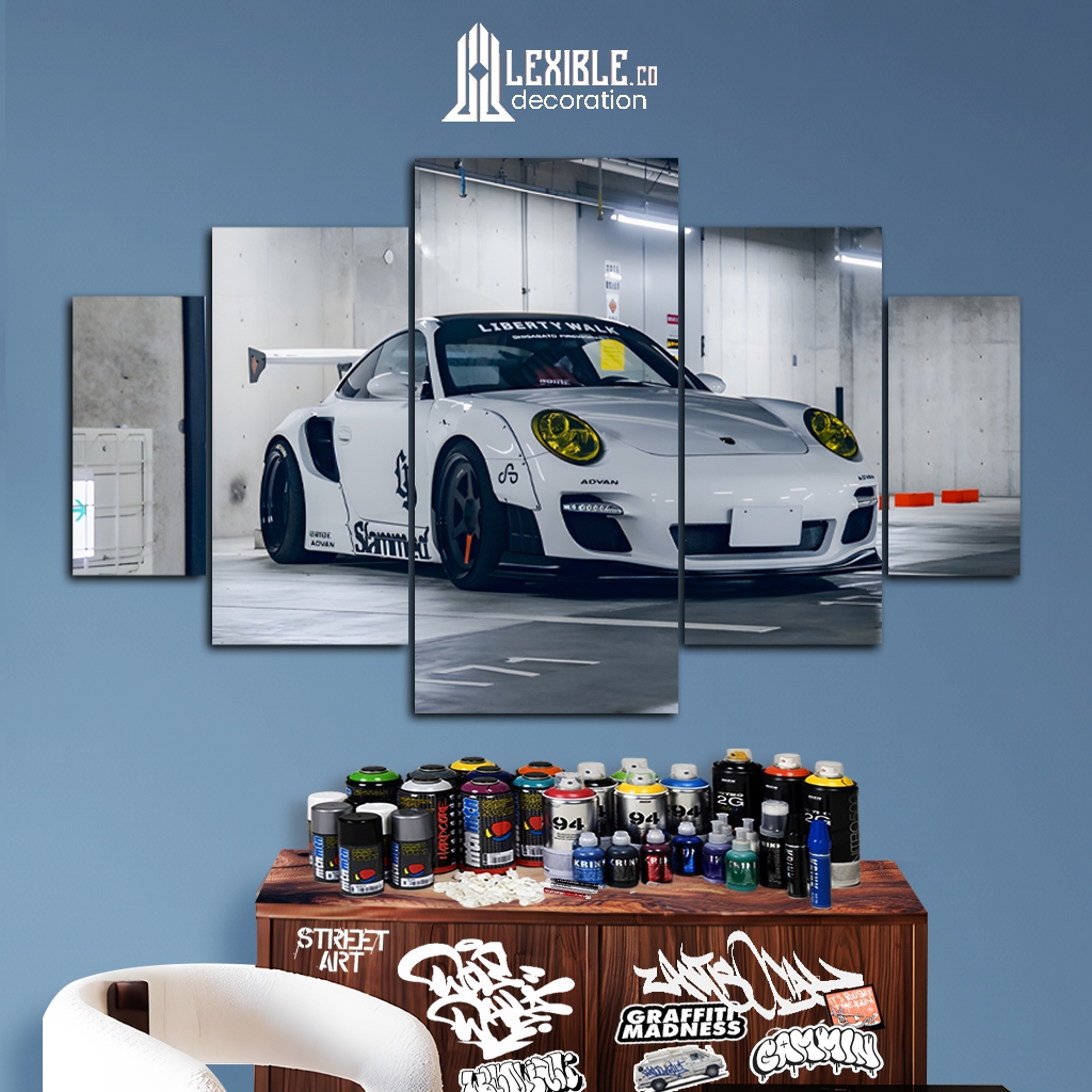 LEXIIBLE 1 SET 5 PCS HIASAN DINDING KAMAR AESTHETIC PAPAN MOTIF MOBIL PORSCHE LBWK 997 WALLDECOR BES