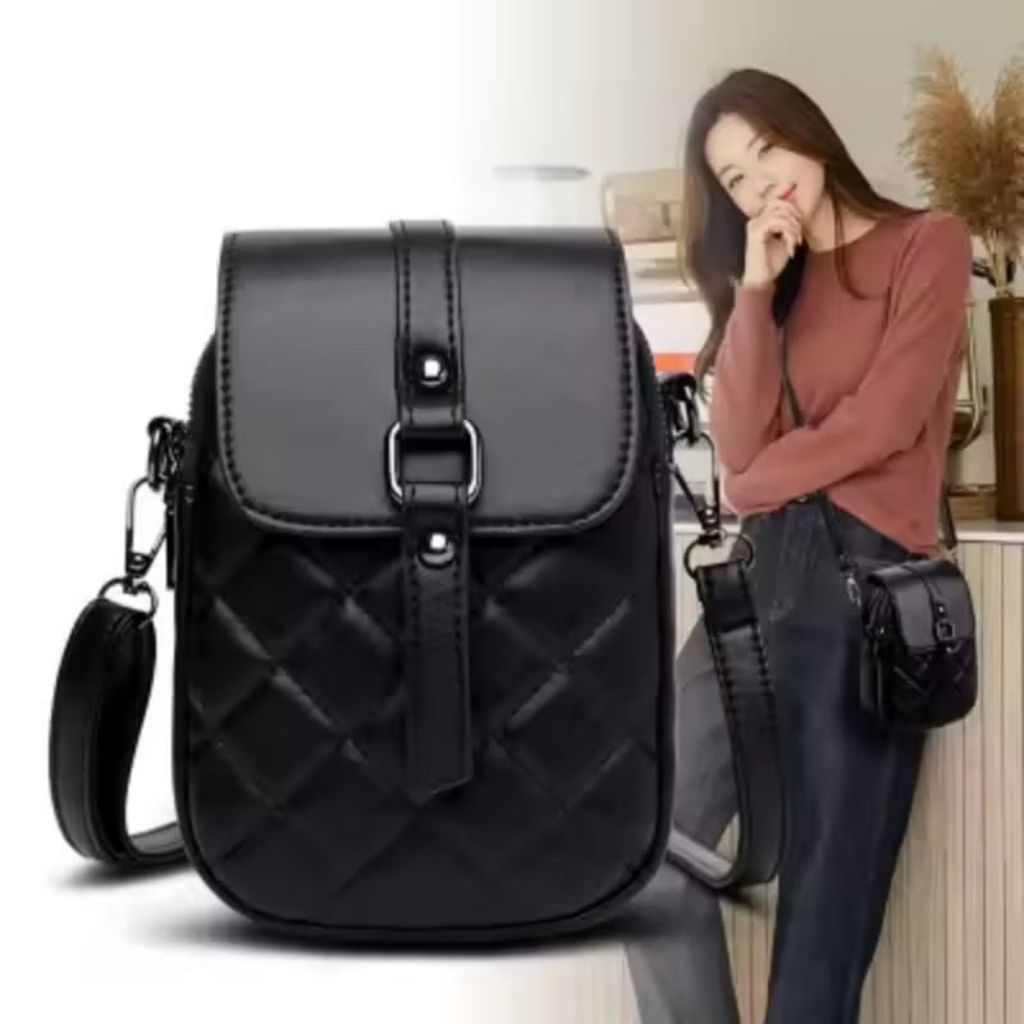 Tas Selempang Wanita Mini Kulit Hitam Bisa COD Elegan Model KuBus