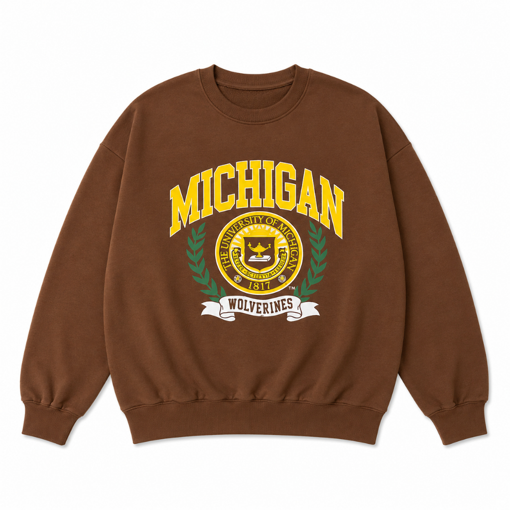 SWEATER CREWNECK UNISEX MICHIGAN BROWN