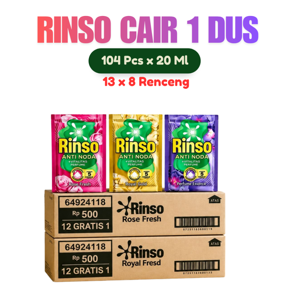 RINSO CAIR 1 DUS / Rinso Renceng 1 Dus 20 ml isi 104 sachet Anti Noda