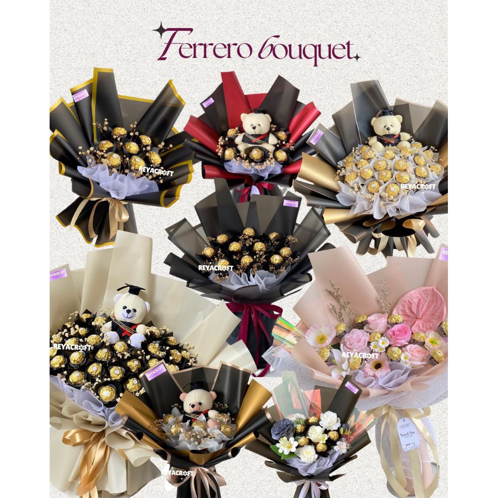 REYACRAFT Buket Coklat Ferrero Rocher | Buket Wisuda | Buket Boneka Coklat Ferero Rocher | Buket Sna