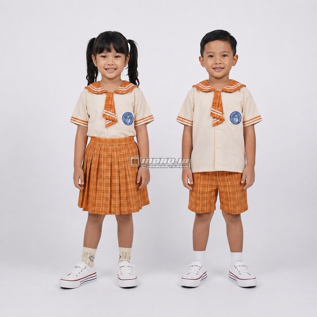 SERAGAM TK / PAUD KOTAK-KOTAK ORANGE MANTRUS