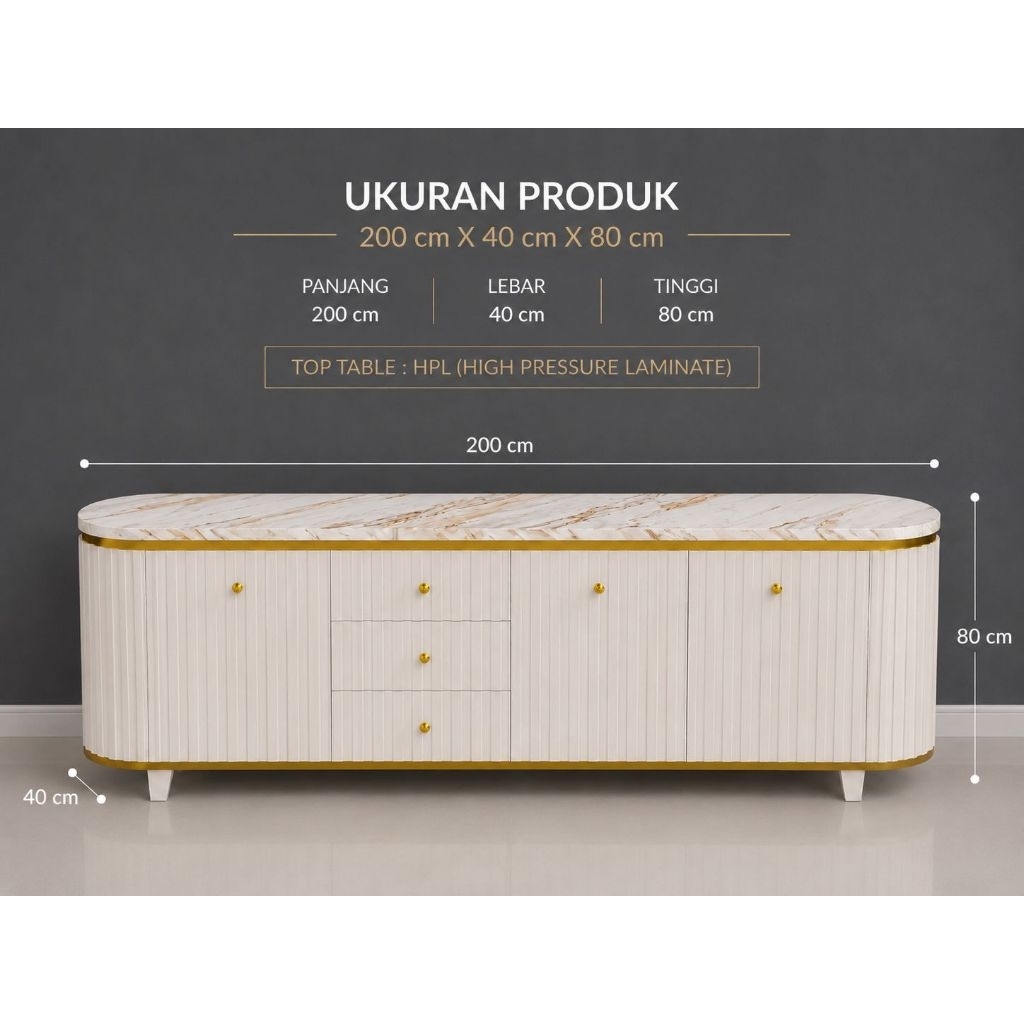 Bufet Serbaguna 200 cm Rak TV Teakblock Lapis HPL rak tv HPL credenzia hpl
