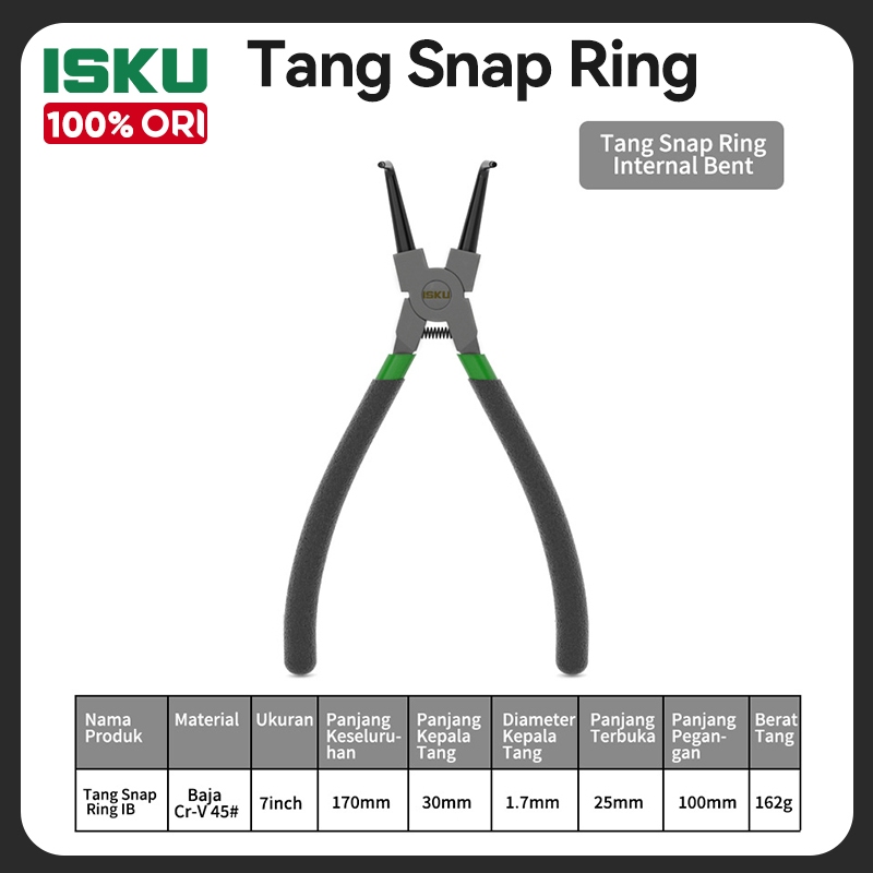 ISKU Tang Spi Snap Ring Pliers 7 Inch Material Baja Cr-V Tang Circlip Buka Tutup Lurus Bengkok Alat 