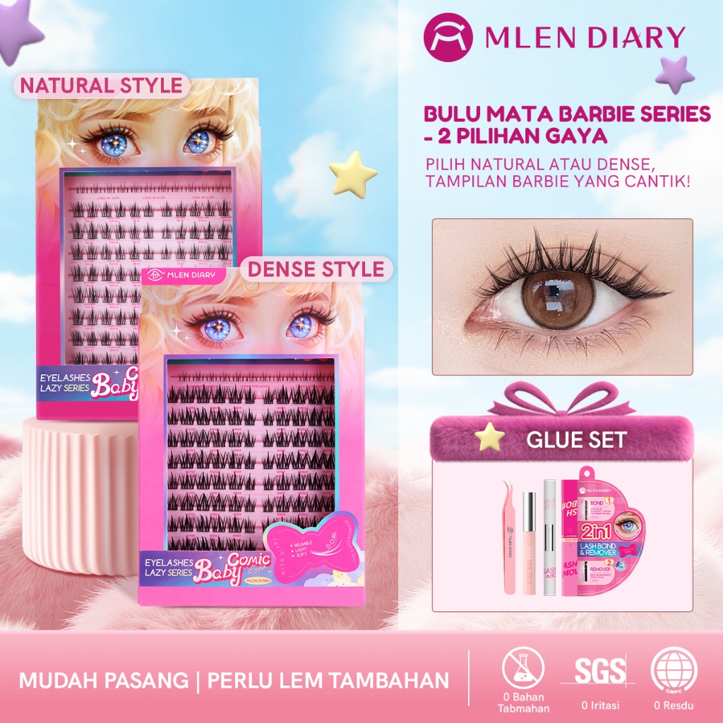 MLEN DIARY Baby Manga Seri Gaya Alami Bulu Mata Palsu Mata D Eyelash Curl Wispy Panjang 9-14mm Natur