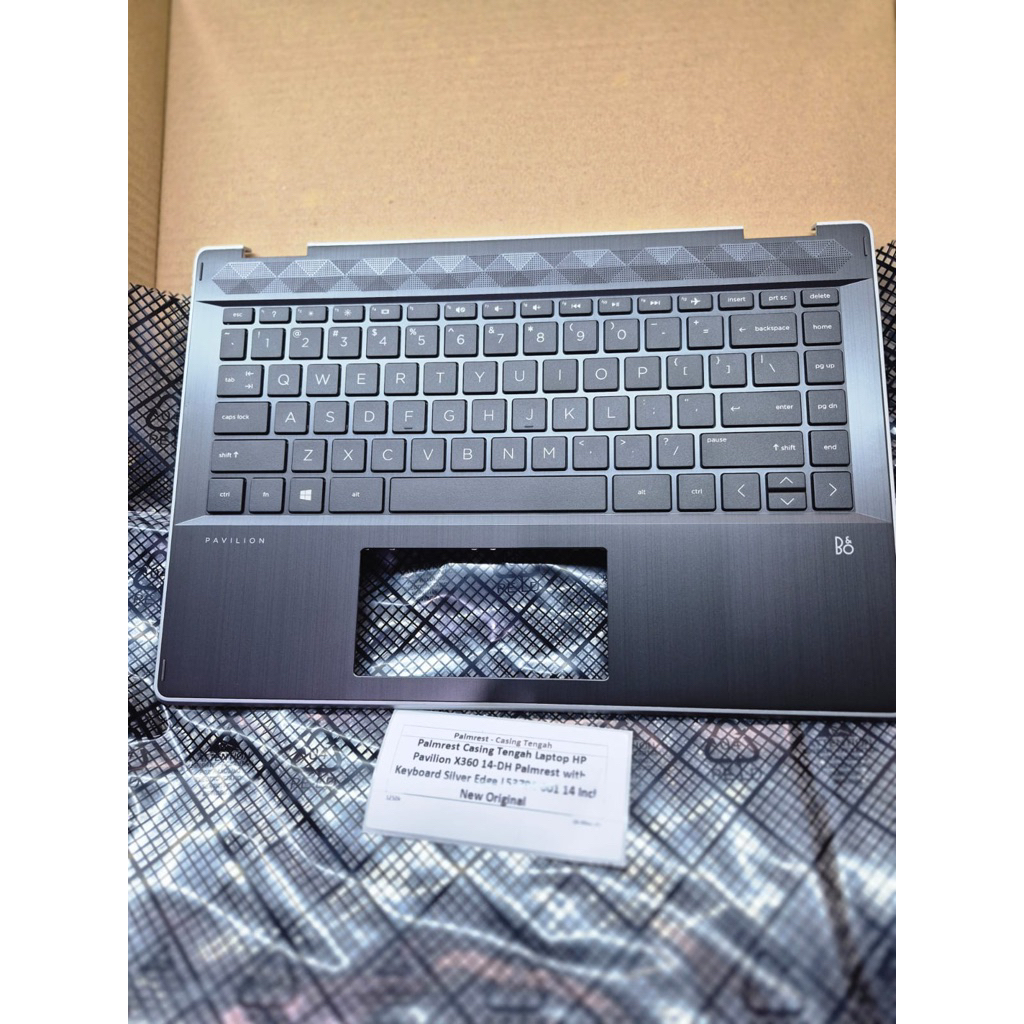 [NEW ORI] Palmrest Casing Tengah Laptop HP Pavilion X360 14-DH Palmrest with Keyboard Silver Edge L5