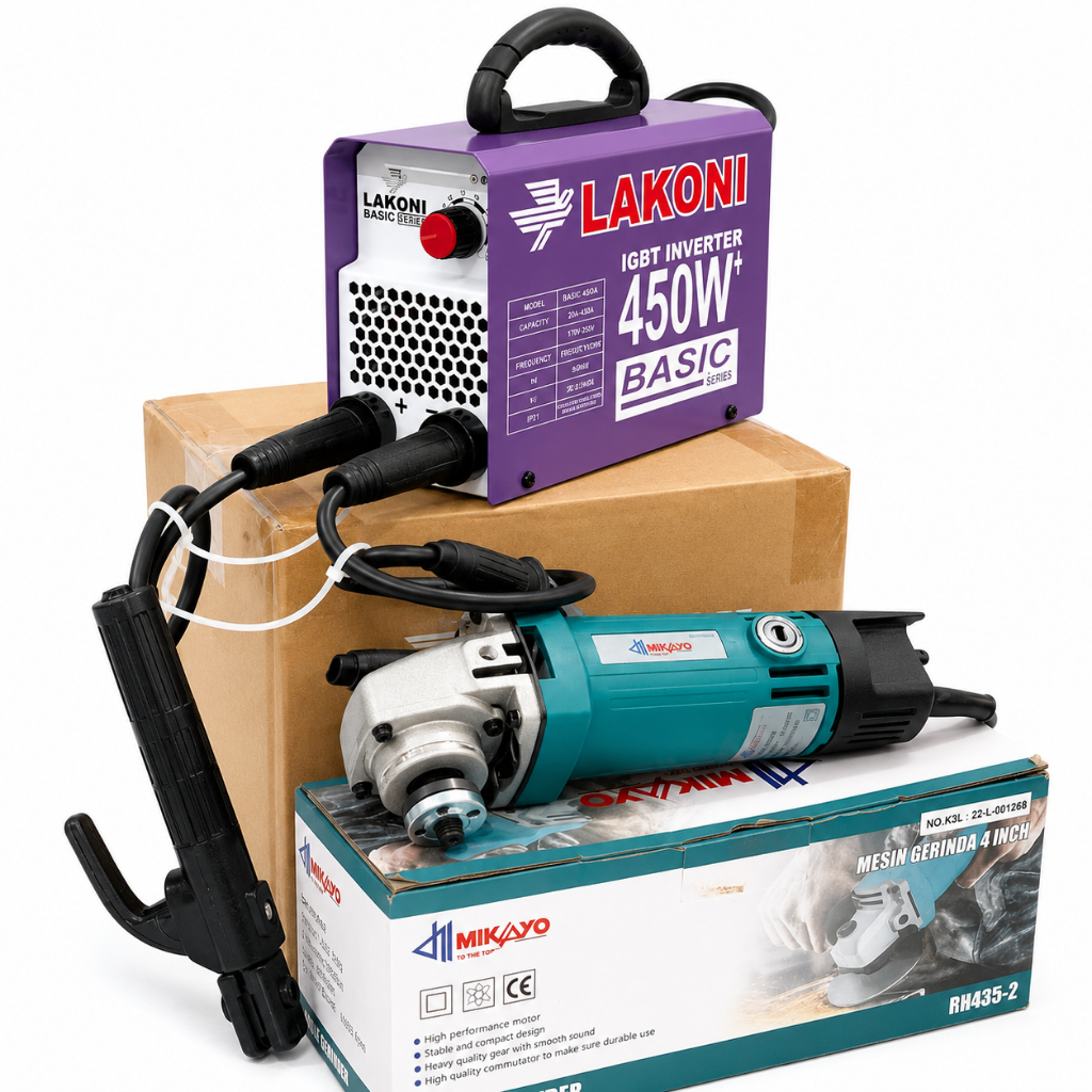 PAKET HEMAT...MESIN LAS 450 WATT LAKONI BASIC 124IXR + MESIN GERINDA MIKAYO 4 INC
