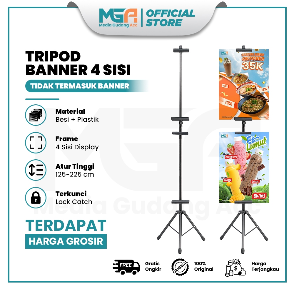 Tripod Banner 4 Sisi / Standing Banner Promosi / Tripod Stand Banner Berdiri / Tiang Banner 4 Sisi /