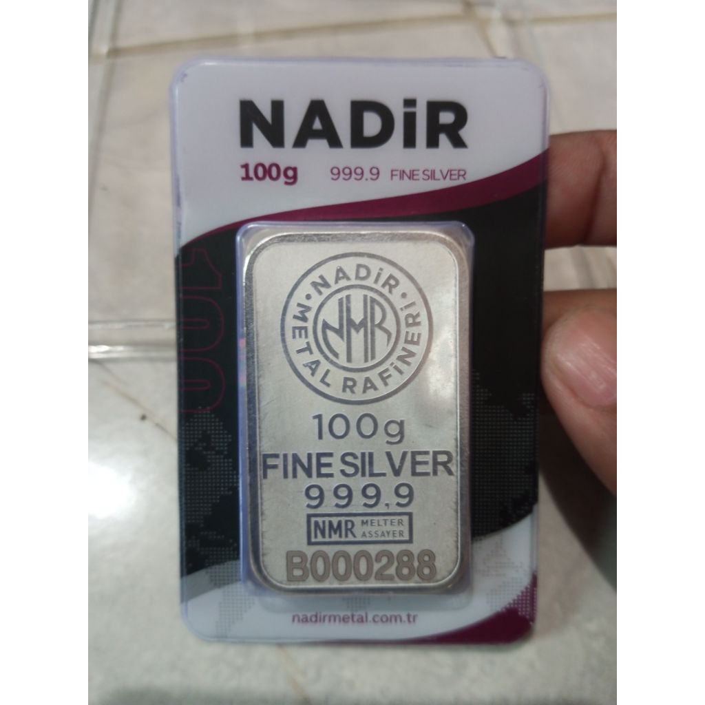 silver bar nadir 100gram kadar 999,9( perak batangan nadir 100gram)