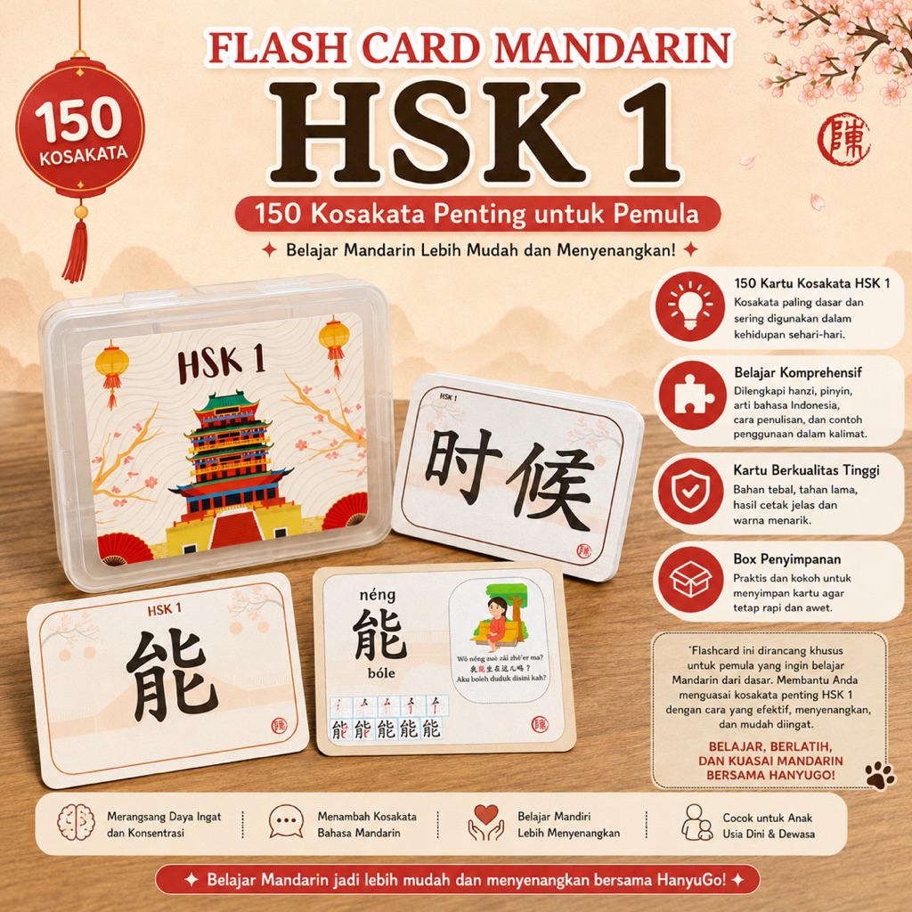 Flashcard Mandarin HSK 1 | Hanzi Pinyin | Belajar Kosakata