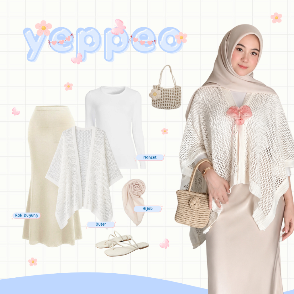 Yeppeo One Set Outer Rajut Jaring - Outer Rajut Putih Outfit Korean Style Elegan - Outfit Pantai 202