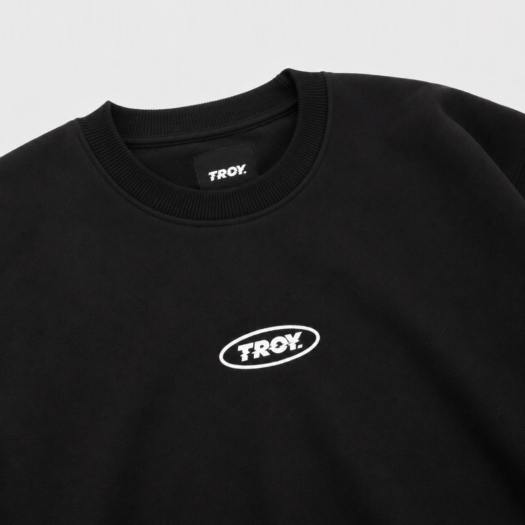 Troy Company Sweater Pria Hitam - STAY BUSY Sweater Sweatshirt Crewneck Black SWD 113