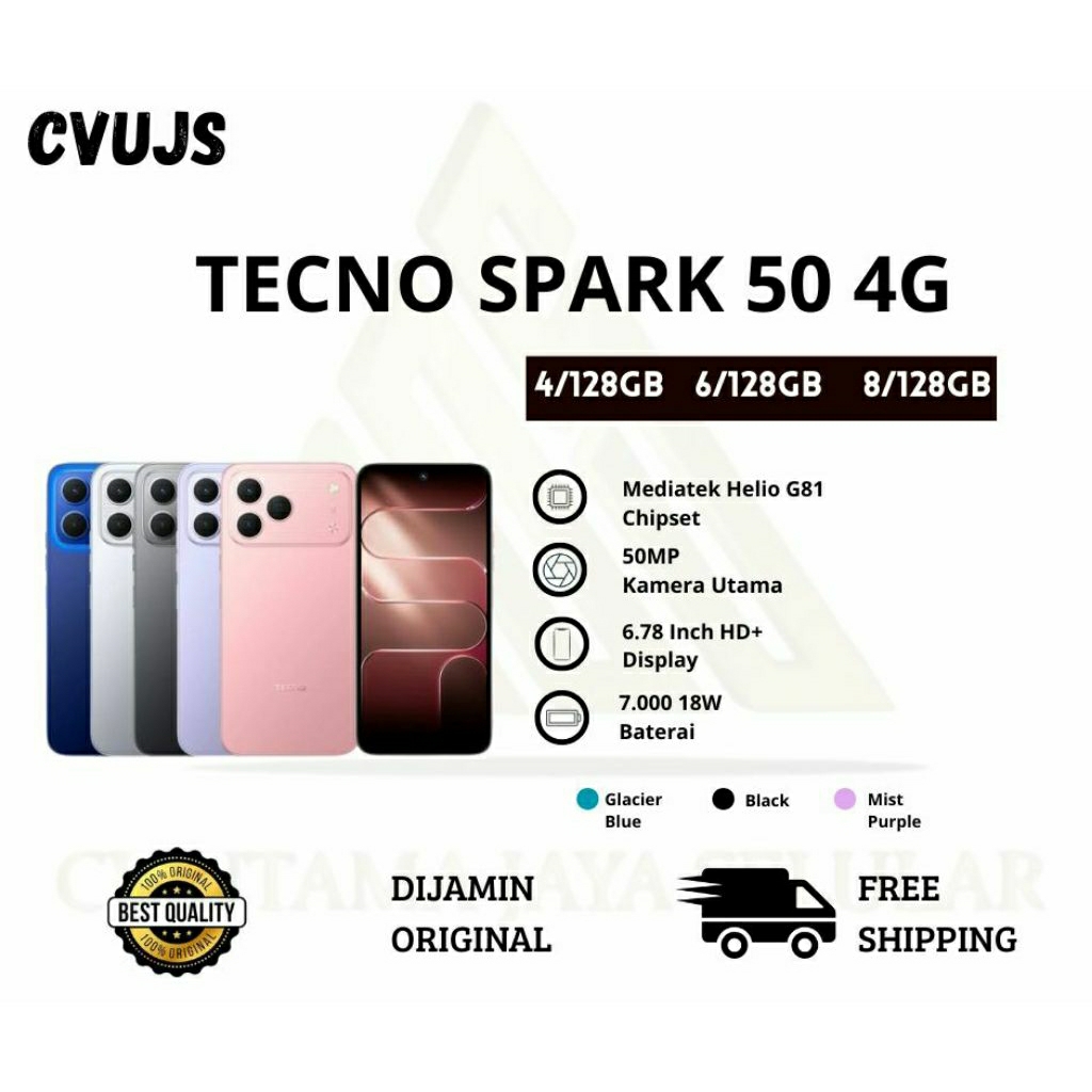 Tecno Spark 50 4G 4/128GB | 6/128GB | 8/128GB (Garansi Resmi)
