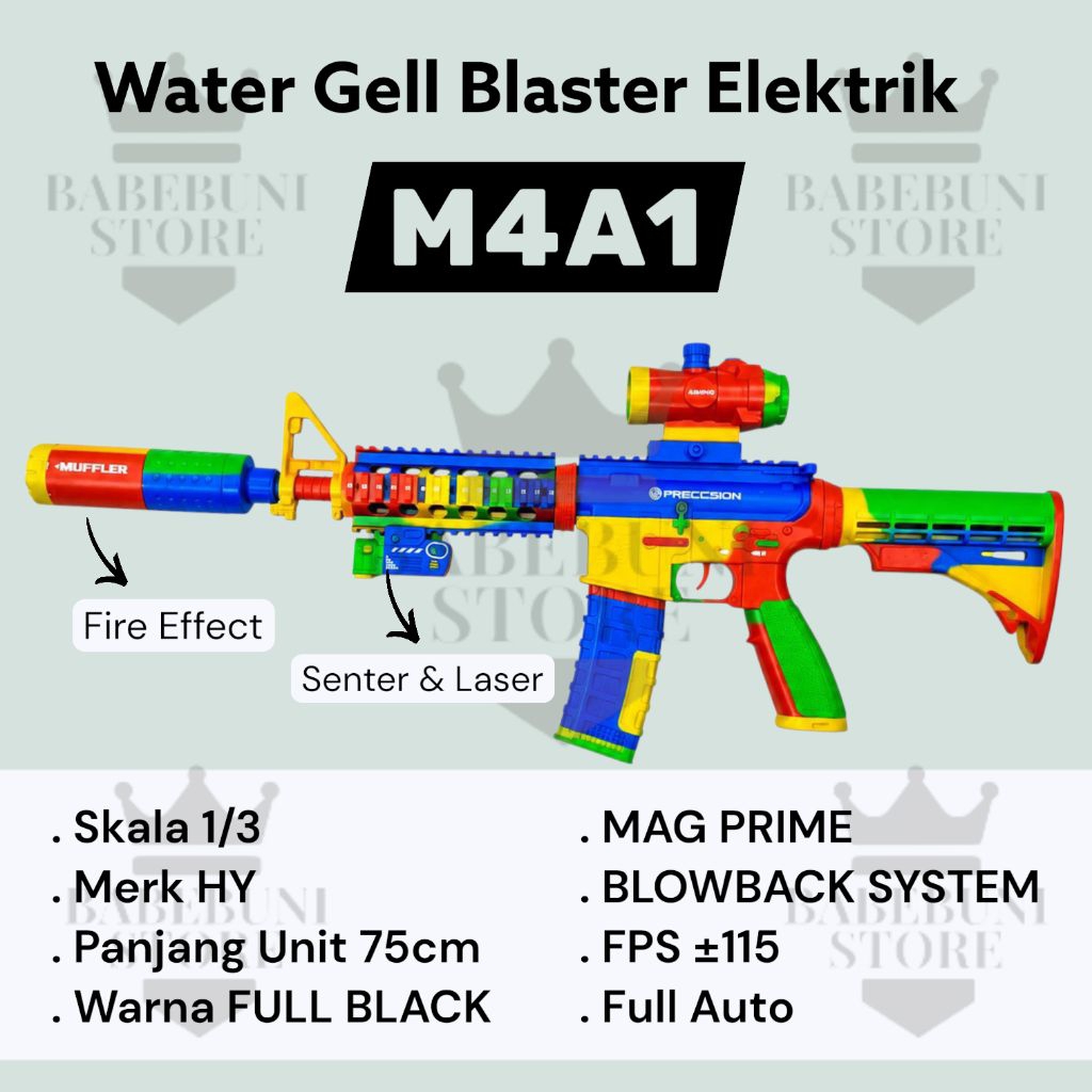 Mainan Anak Cowok Tembak Water Gell Blaster WGB M4A1 Elektrik Full Auto