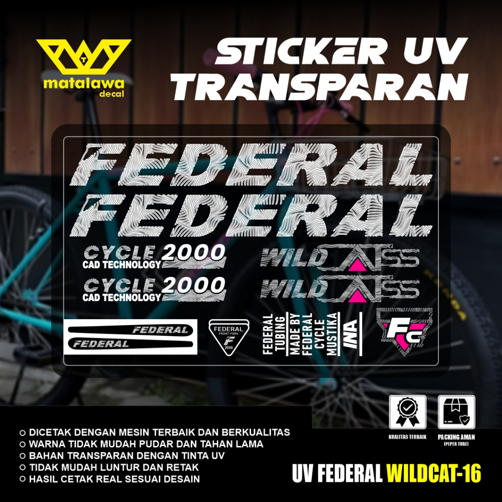 COD Sticker Decal FEDERAL UV TRANSPARAN WILDCATss CYCLE 2000 Stiker Sepeda Kalcer SET 16