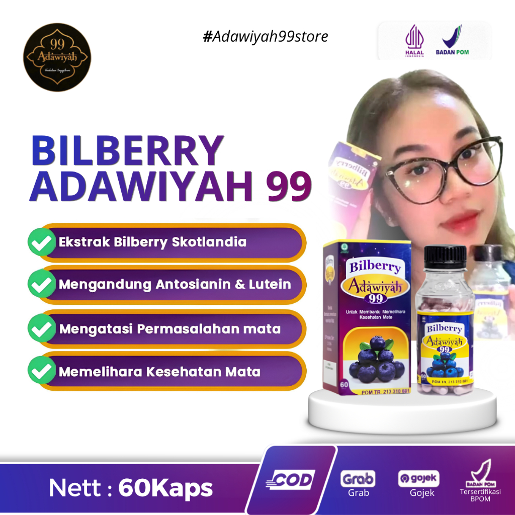 BILBERRY ADAWIYAH99 ISI 60 KAPSUL ORIGINAL BPOM | BILBERRY ADAWIYAH99 SUPLEMEN KESEHATAN MATA