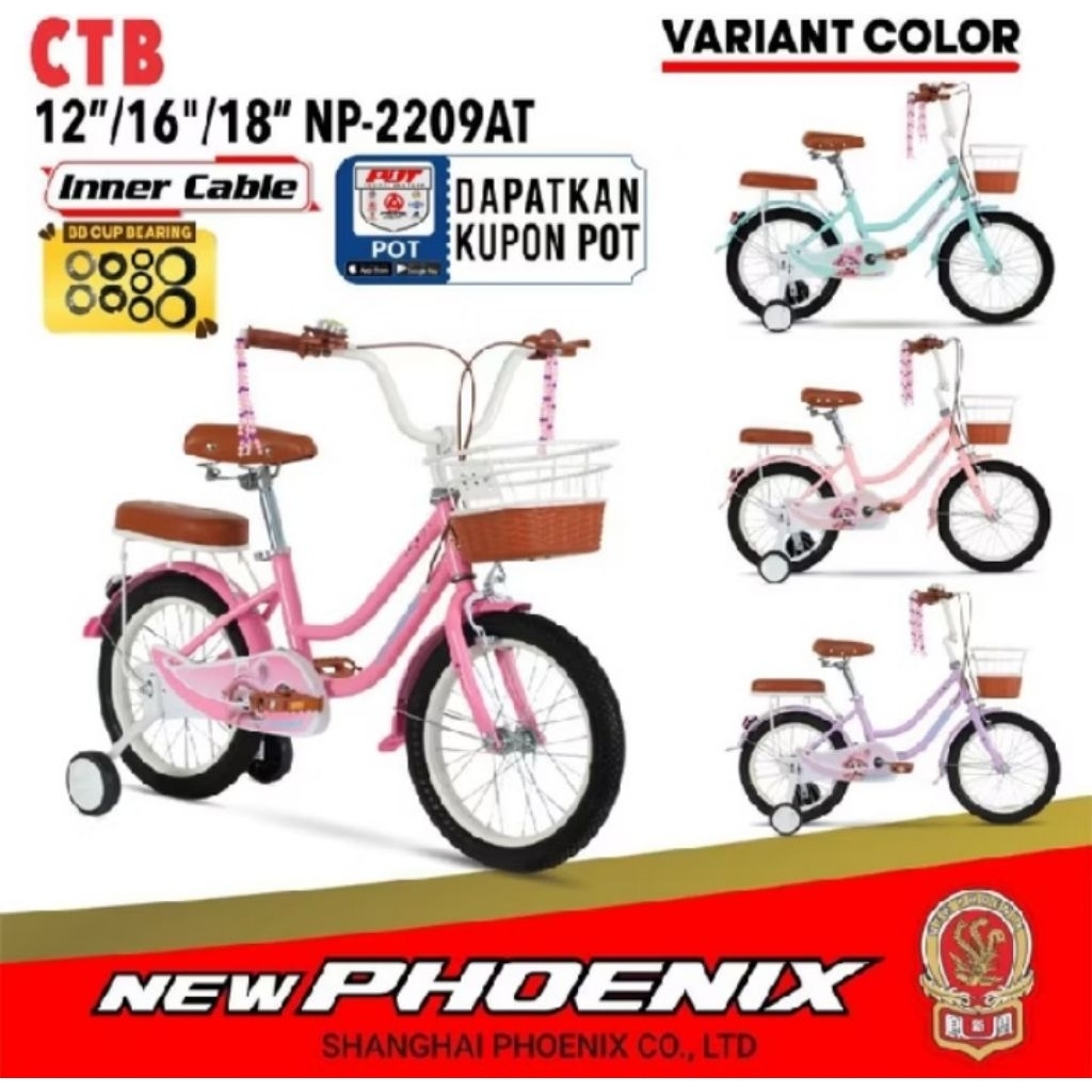 Sepeda anak perempuan cewek phoenix 2209at ukuran 16 18