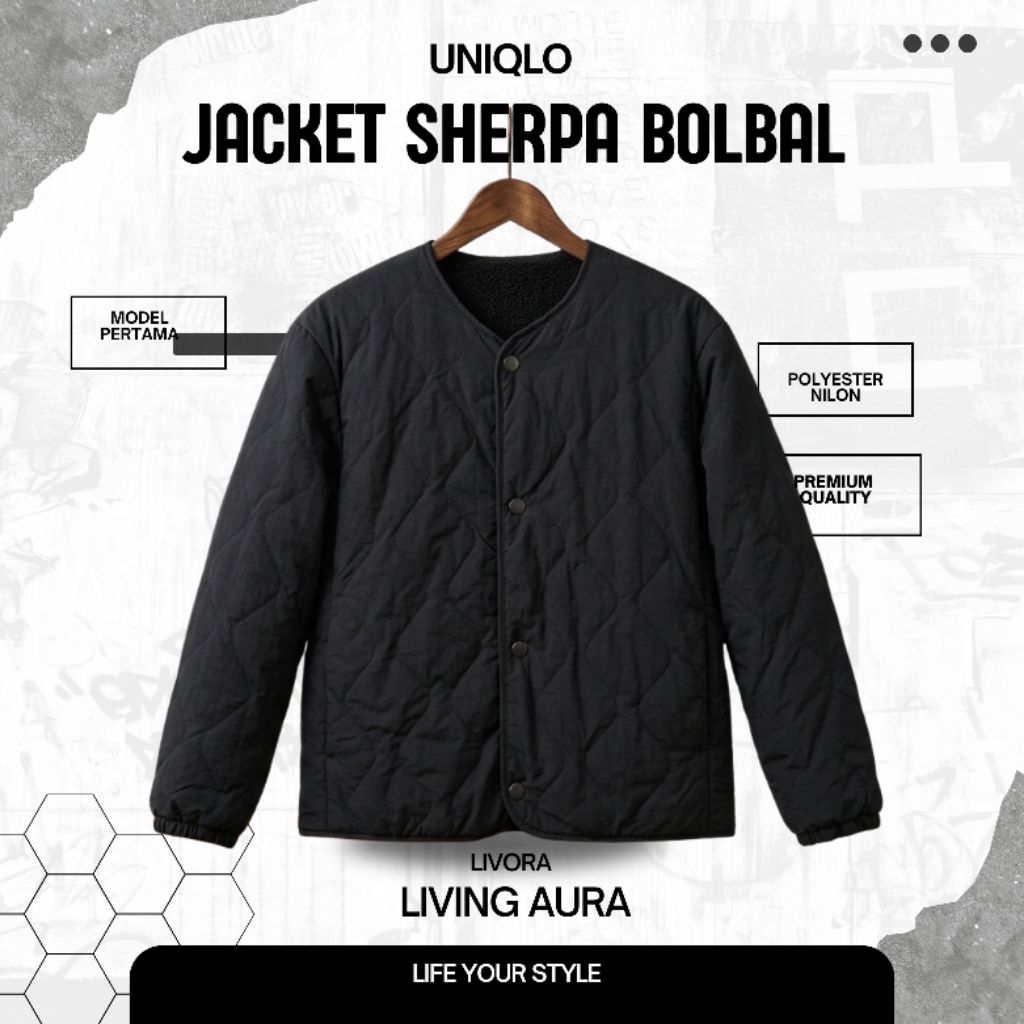 Jacket Sherpa Bolbal Uniqlo Original Warna Hitam