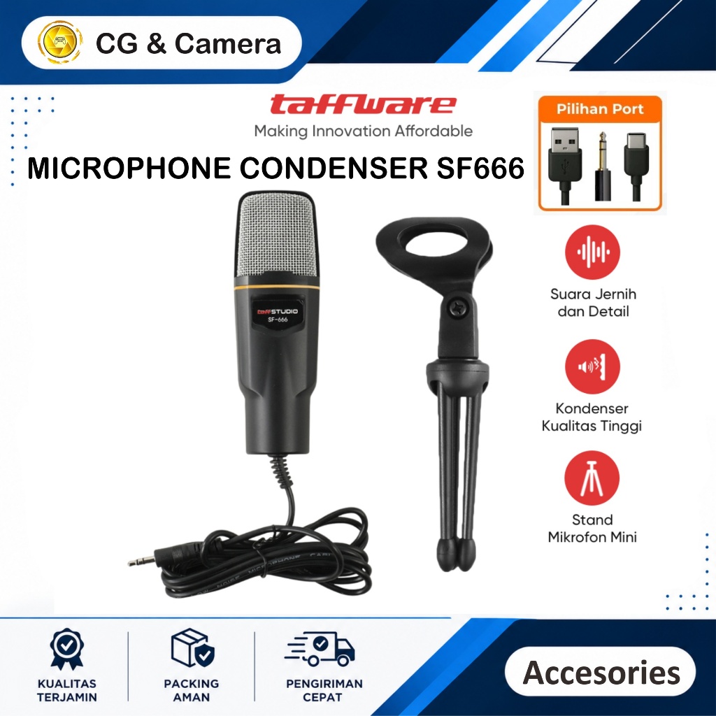 Taffware Mikrofon Kondenser SF666 Stand Mic kondenser SF-666 Microphone Condenser Rekaman