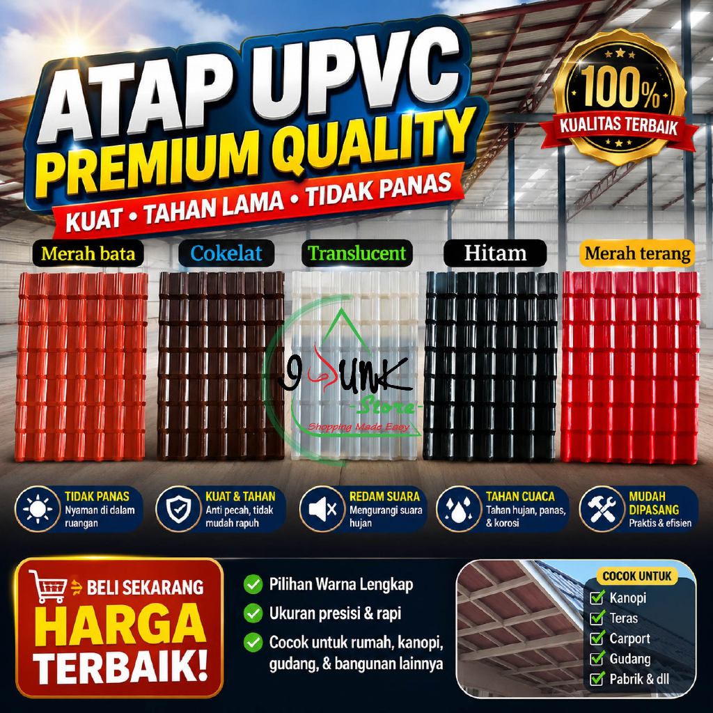 ATAP GENTENG UPVC 1540 MM X 1040 MM / ATAP UPVC / PVC ROOFING SHEET