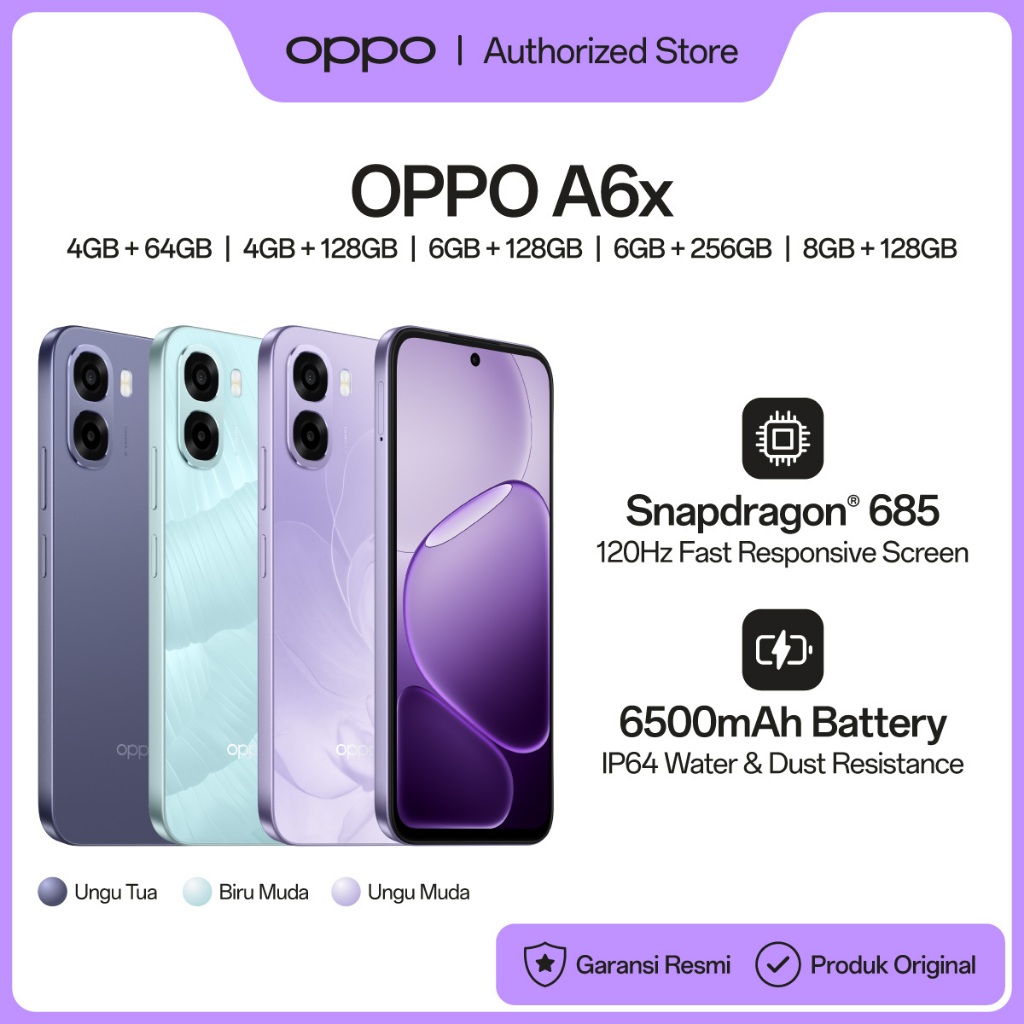 OPPO A6x 4GB/6GB+64GB/128GB/256GB & 8GB+128GB  [IP64 Water & Dust Resistance, 6500mAh Large Battery,