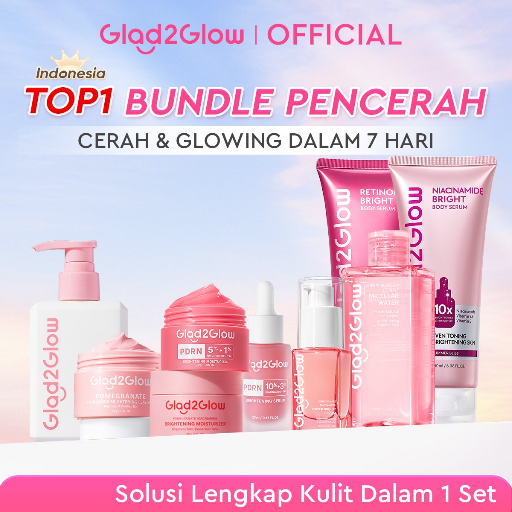 [Cocok Untuk Pemula]Glad2Glow Cerah Glowing Bundle all in 1 7in1-Brightening Moisturizer+Serum+Clean