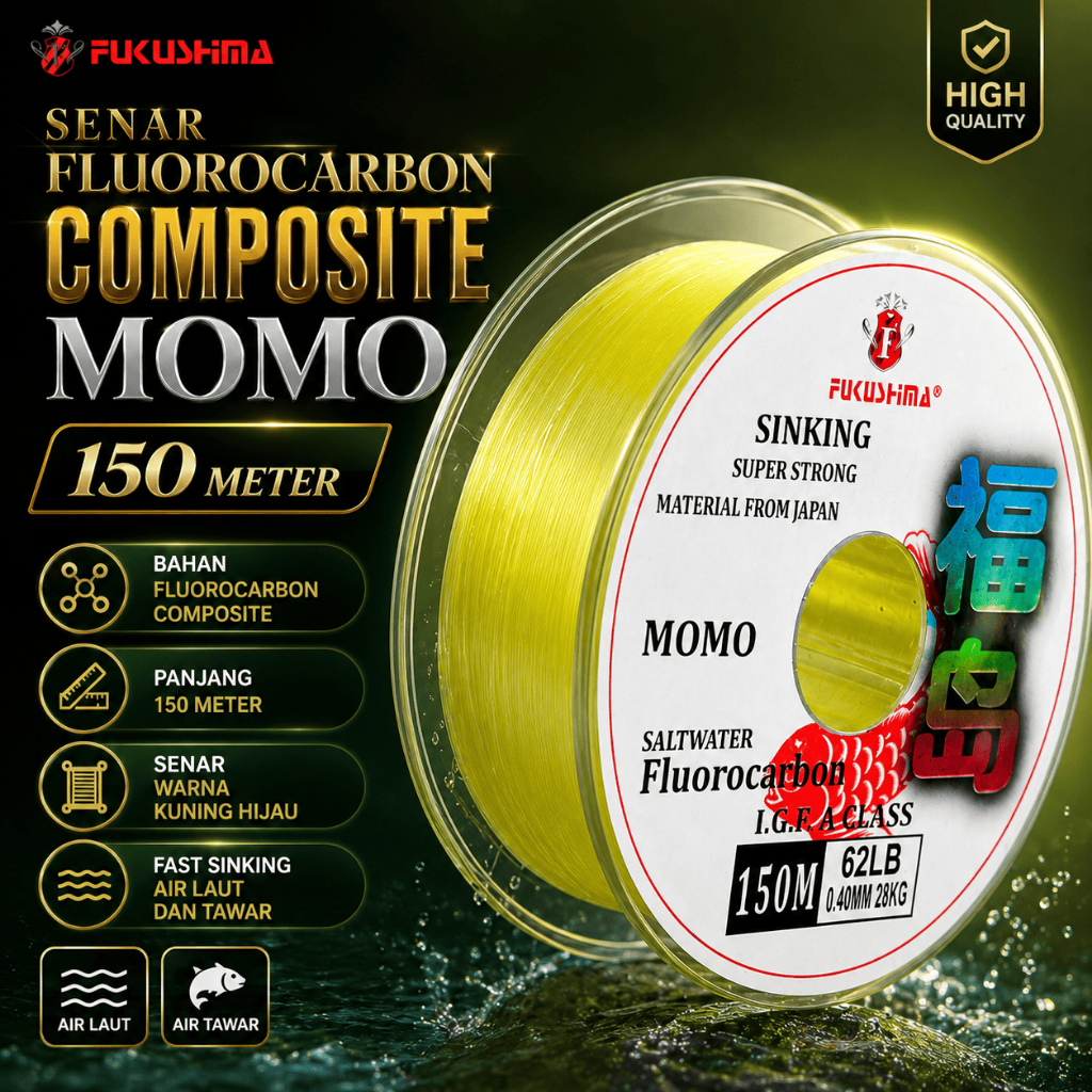 Senar Pancing Kuat Warna Kuning Hijau 150 Meter Fluorocarbon Fukushima Momo