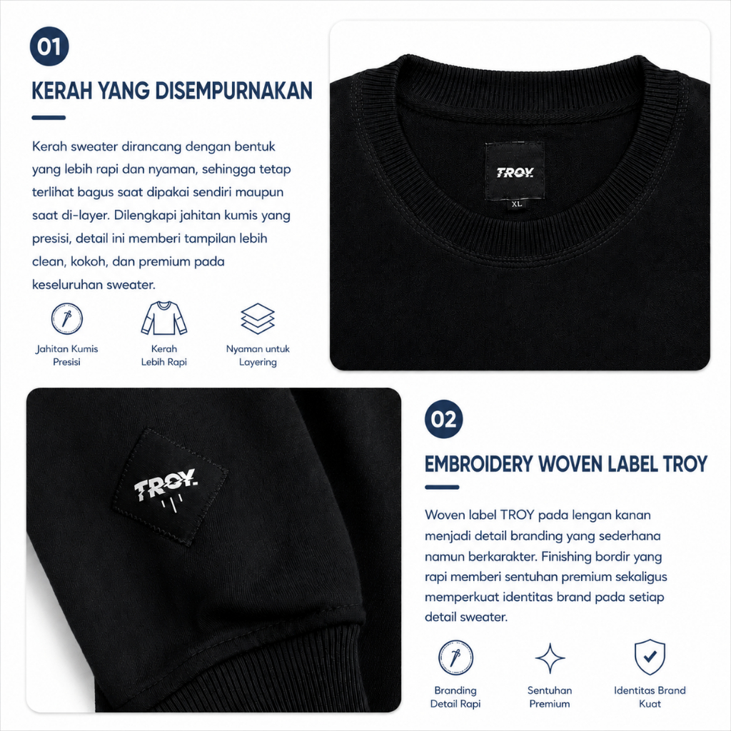 Troy Company Sweater Pria Hitam - Yellow Idea Sweater Sweatshirt Crewneck Black SWD 3092
